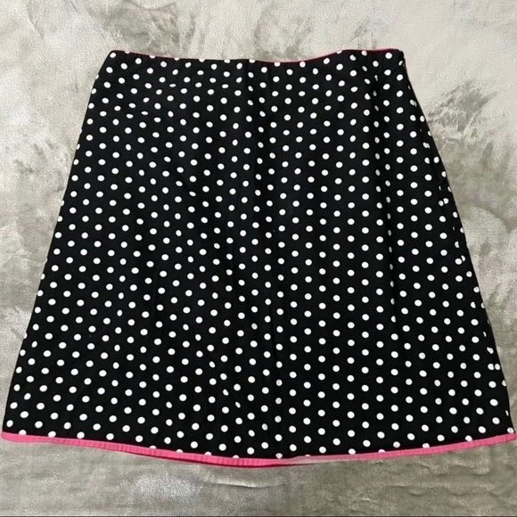 Sam TY Black & White Polka Dot A Line Side Zip Up Skirt Pink Trim Size 6 - Picture 1 of 4